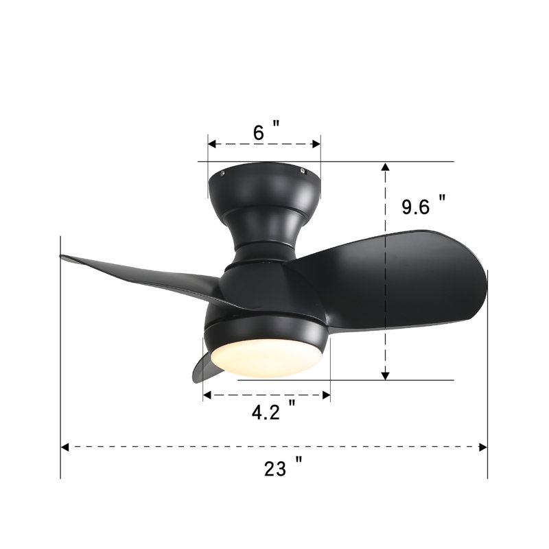 Ventilateur de plafond de chambre à coucher de 23 pouces avec moteur à courant continu à télécommande 3 pales à intensité variable de 3 couleurs avec lumière DEL de 18 W