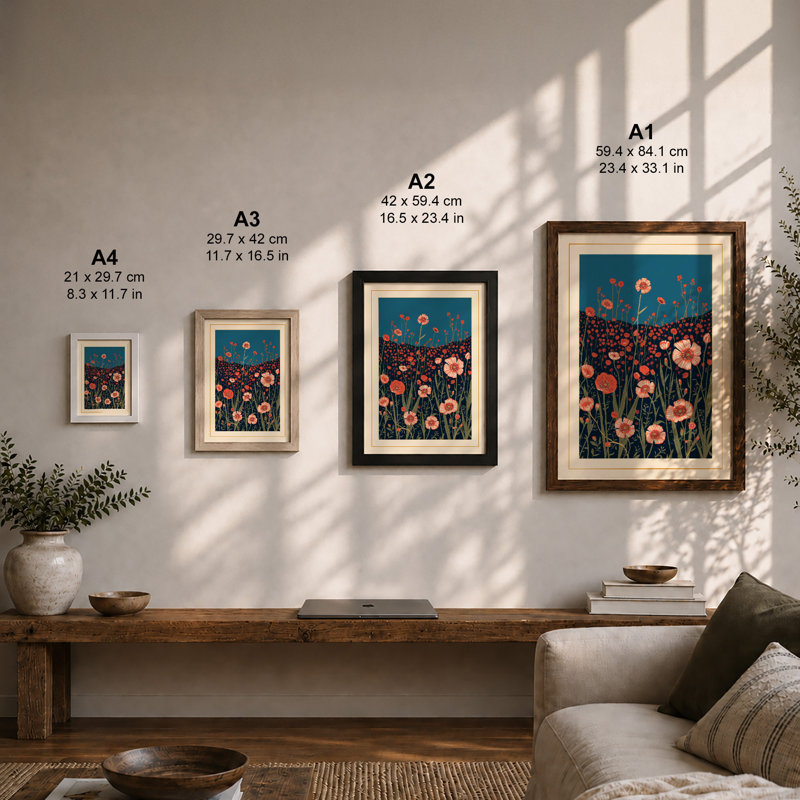 Wildflower Field Botanical - Framed Print, A1 - 84.1 x 59.4 cm, Oak