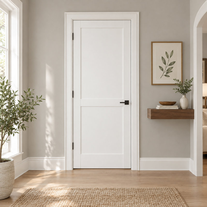 Porte en bois manufacturé 80 po à 2 panneaux apprêtés sans cadre ni quincaillerie, 30 po x 80 po