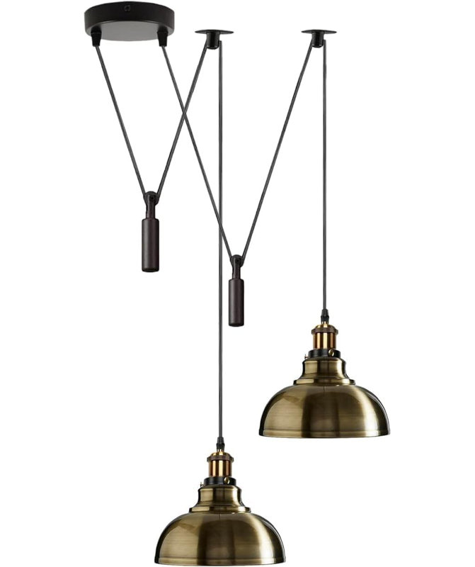 2 - Light Dome Pendant, Green Brass
