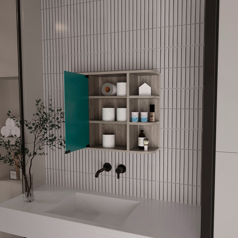 Pharmacie Roseburg à 6 tablettes avec miroir gris clair Roseburg, Gris clair