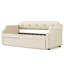 Lit de jour simple rembourré avec couchette coulissante, housse en lin beige, pour les espaces de vie-629456430