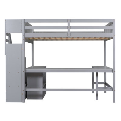 Lit mezzanine double gris avec bureau intégré et options de rangement - Personnalisez votre espace