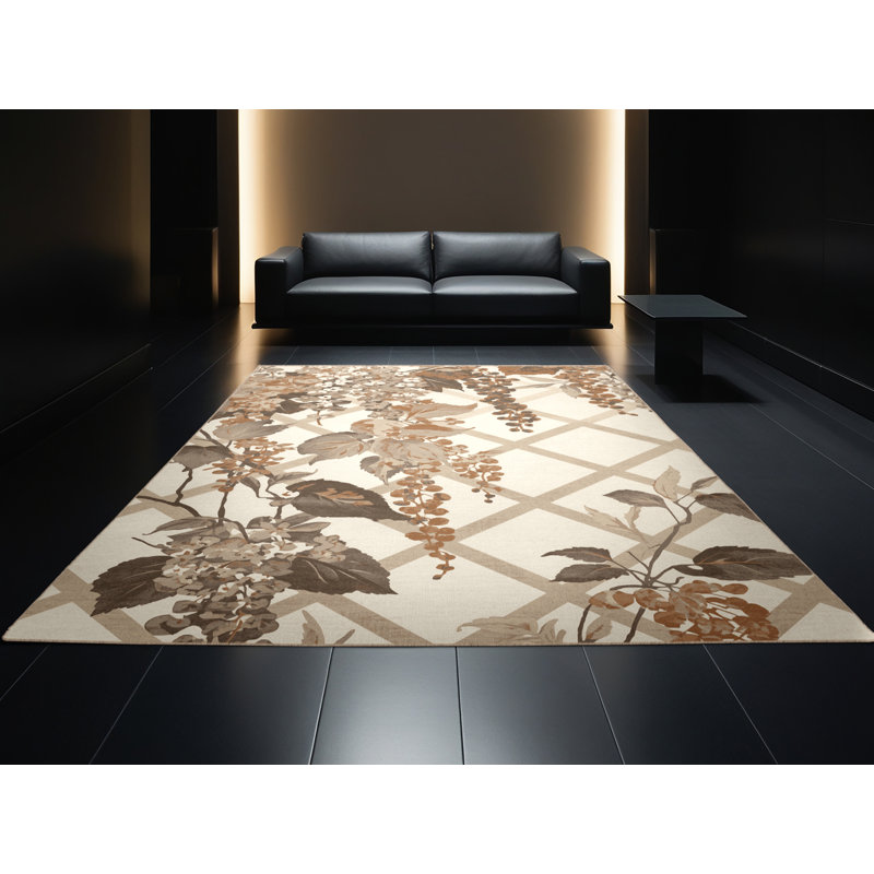 Tapis en treillis classique Oyan Wisteria lavable à la machine - reliure beige, 7 x 9