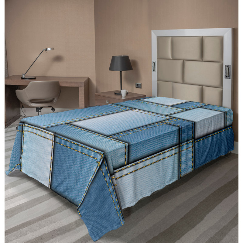 Drap-housse bleu Ambesonne, Drap plat pour lit simple