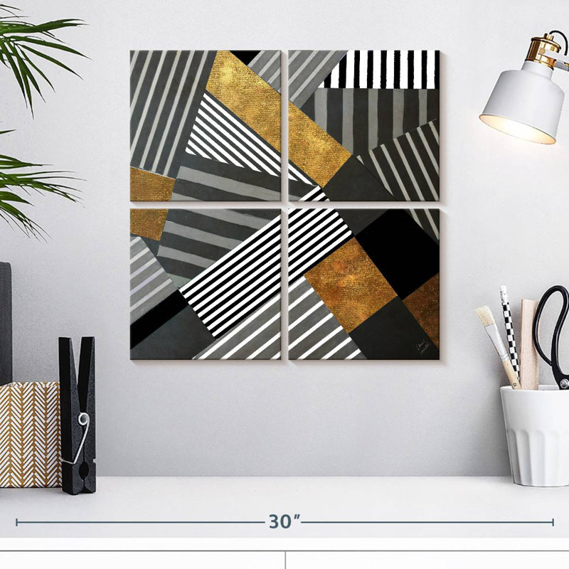 Geo Stripes In Gold And Black II, 18" H x 18" W