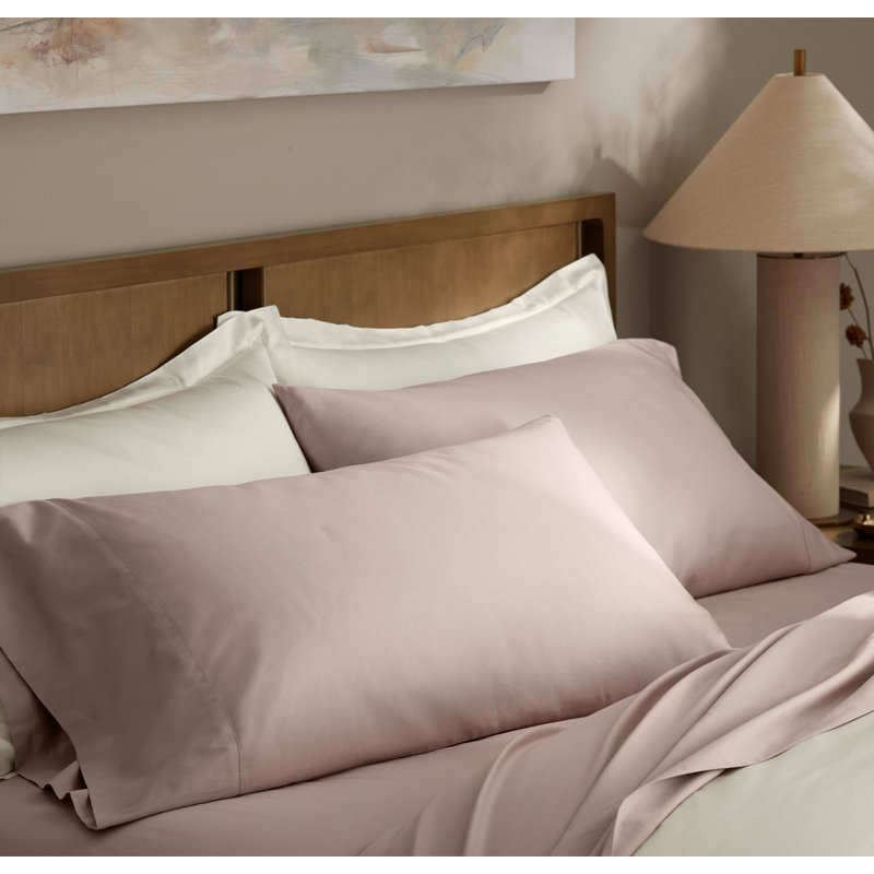 Percale Hemmed Pillowcase Set, King Pillowcase, Dusty Rose