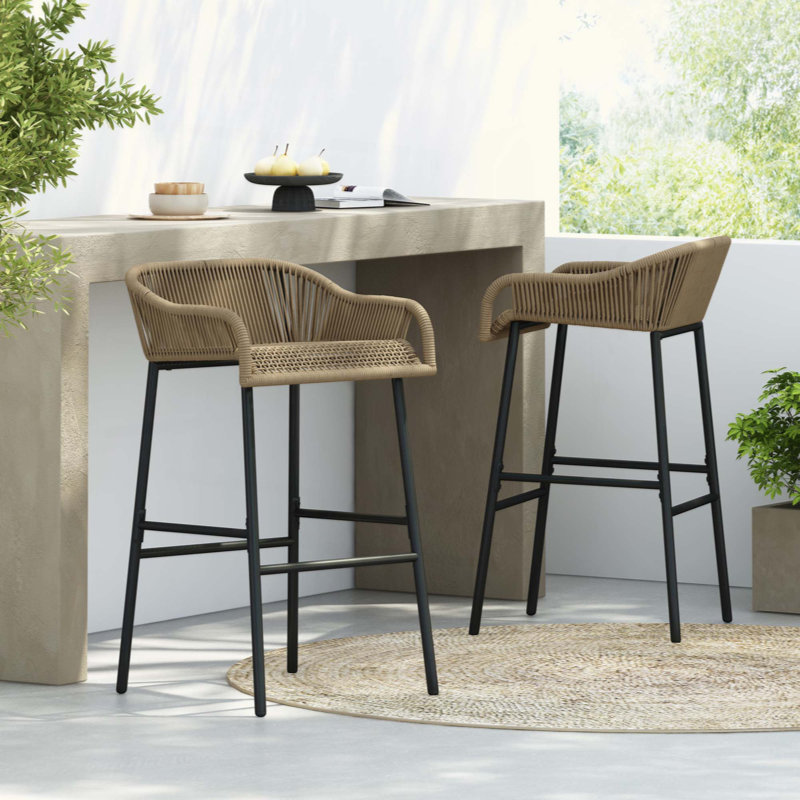 Tabouret de bar d'extérieur en corde de patio, ensemble de 2