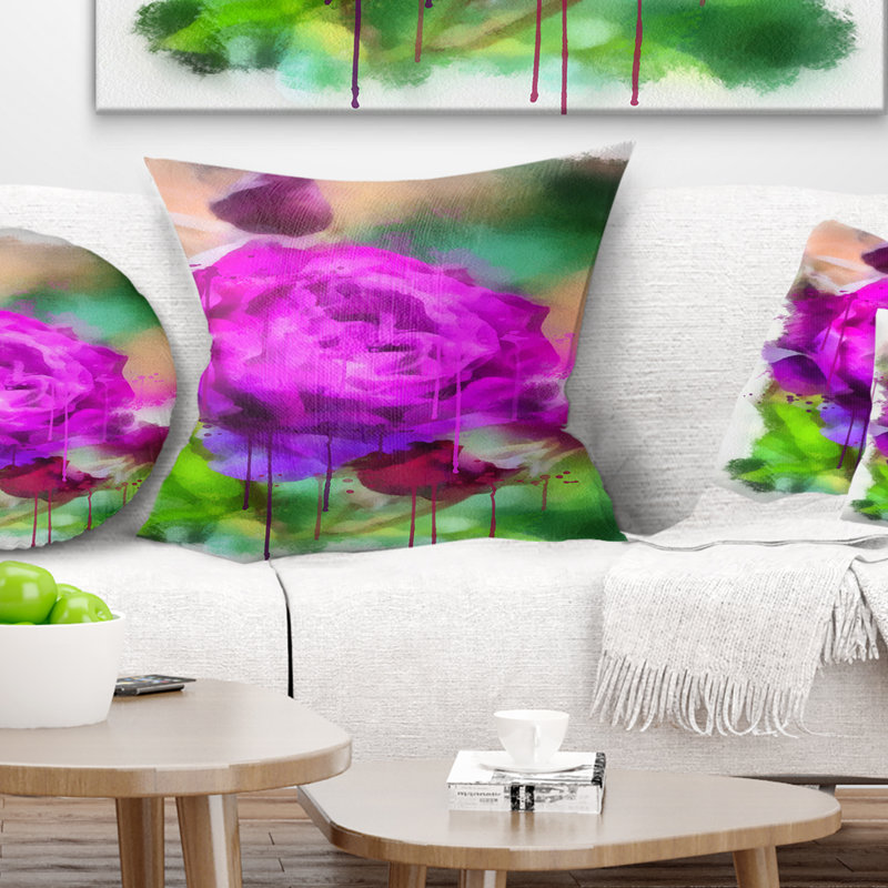 Mauve aquarelle rose - coussin à imprimé floral, 16 po x 1 po, Coussin décoratif