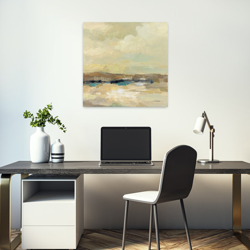 Journée chaude contemporaine avec art bleu-brun, H 18 po x l 18 po