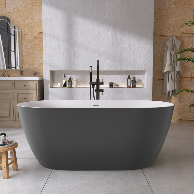 67 Inch Freestanding Soaking Acrylic Bathtub In Matte Grey