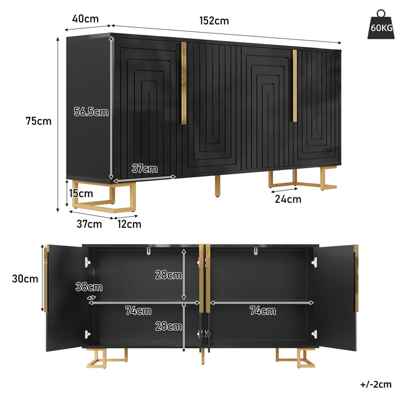152cm Sideboard, Black