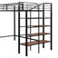 Lit mezzanine simple en métal avec tablette de rangement supérieure et échelle de rangement latérale, noir