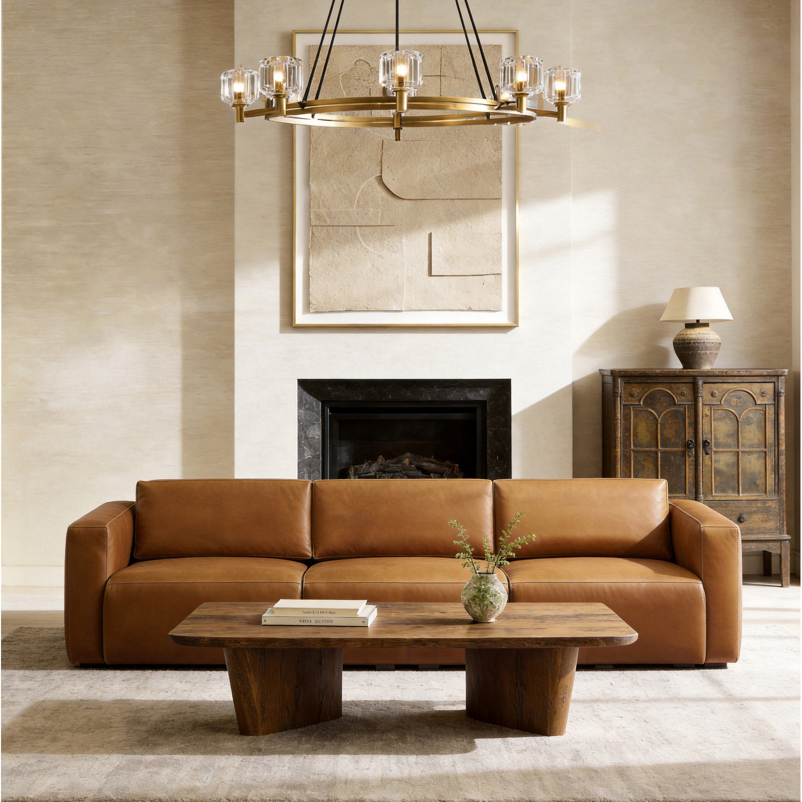 91" Genuine Leather Modular Sofa, Chestnut 