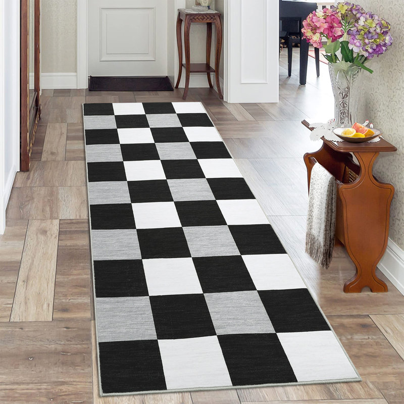 Tapis à carreaux lavable à la machine Randolph, Tapis de couloir 2 pi x 6 pi