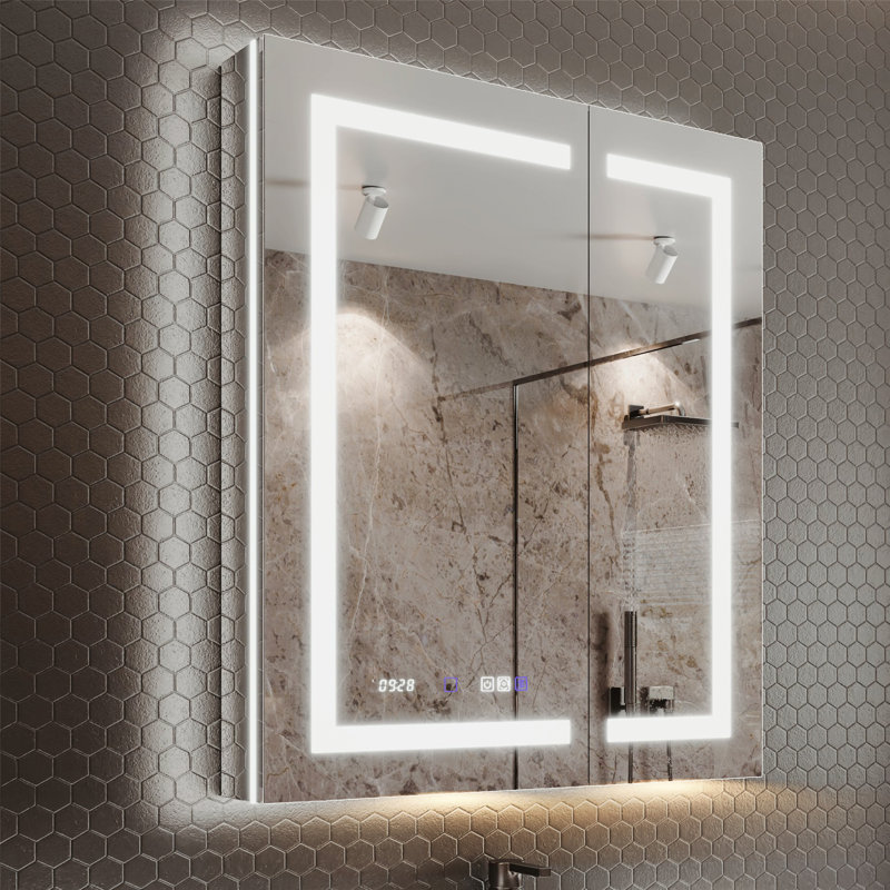 Armoire à pharmacie polyvalente avec double éclairage à DEL, anti-buée et miroir grossissant pour une fonctionnalité et un style améliorés.