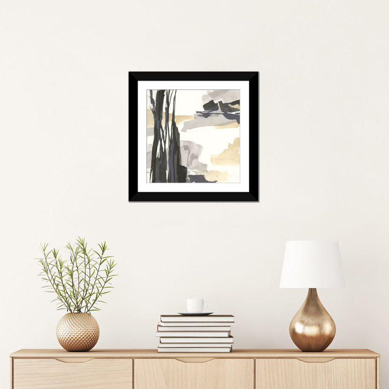 «Placid III», reproduction sur toile, H 16 po x l 16 po x P 1 po, Papier d'art encadré noir, Blanc