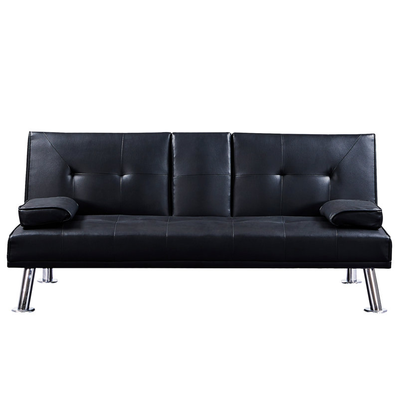 65.75'' Faux Leather Convertible Sofa, Black Velvet