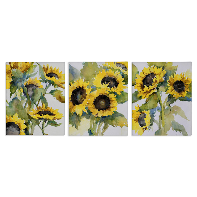  Ensemble de 3 toiles d'art Blooming Country Sunflowers par Theresa Troise Heidel, H 14 po x l 11 po