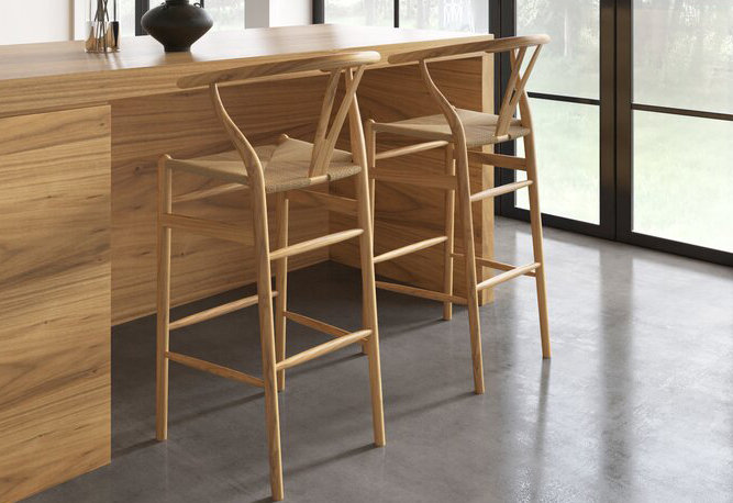 Scandinavian wood bar stools.