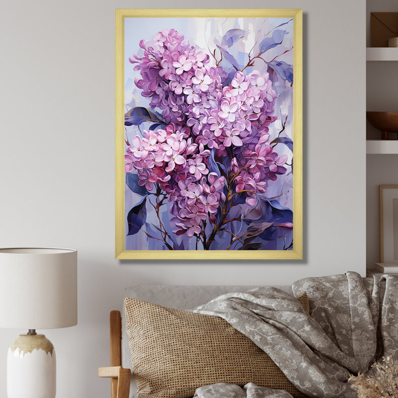 Lilas, minimalisme, rêve III, sur toile, Cadre doré simple, H 32 po x l 16 po x P 1 po