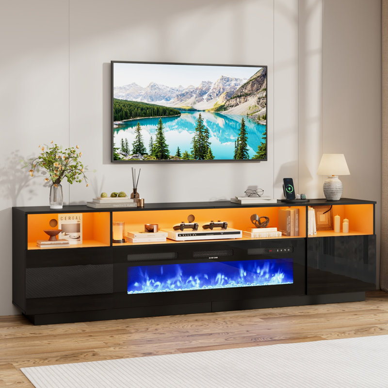 Meuble télé 90 po avec foyer électrique 50 po et lumières DEL, 90 inch