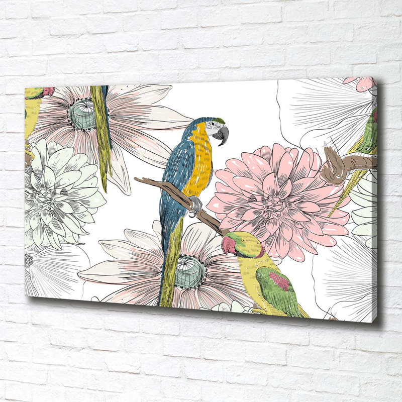 Parrots And Flowers - Wrapped Canvas Print