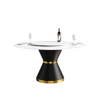 Table de salle à manger moderne 59,87 "avec table tournante en pierre frittée blanche de 31,5" pouvant accueillir 6 personnes, chaleur, feu, plateau facile à nettoyer, design