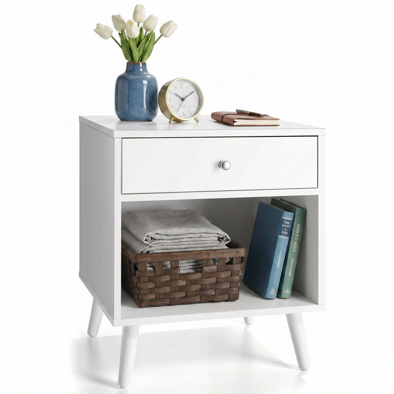 Tables d'appoint hautes 22,6 po, table de chevet, avec tiroir de rangement et tablette 