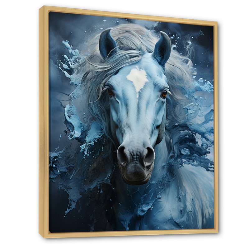 «Blue Horse Vibrant Blue Equine III», reproduction sur toile, H 32 po x l 24 po x P 1 po, Cadre naturel flottant