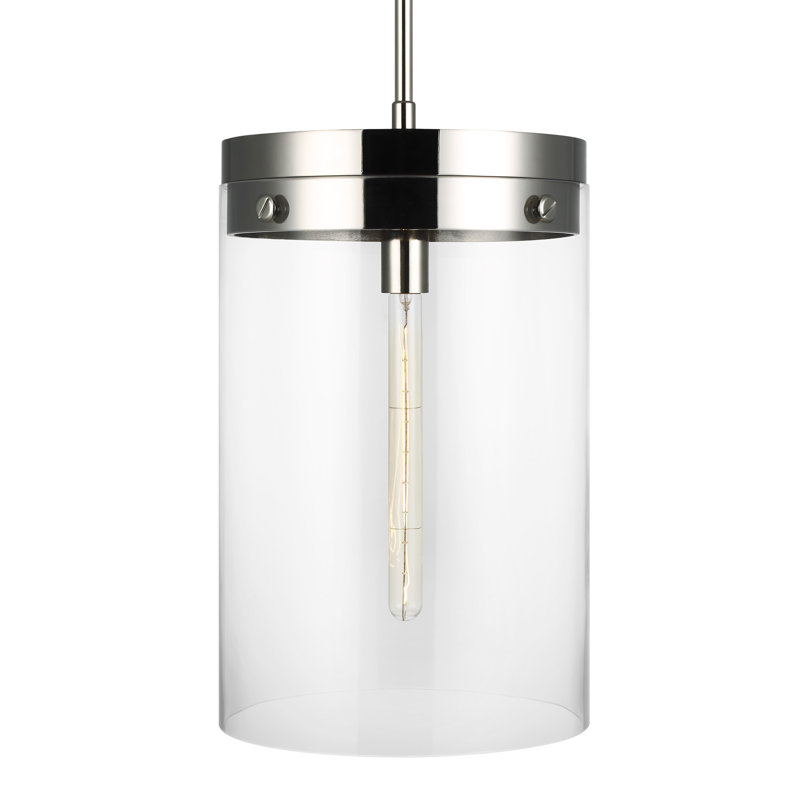 Garrett 1 - Light Single Cylinder Pendant by Chapman & Myers, Polished Nickel, 29.5" H x 12.375" W x 12.375" D