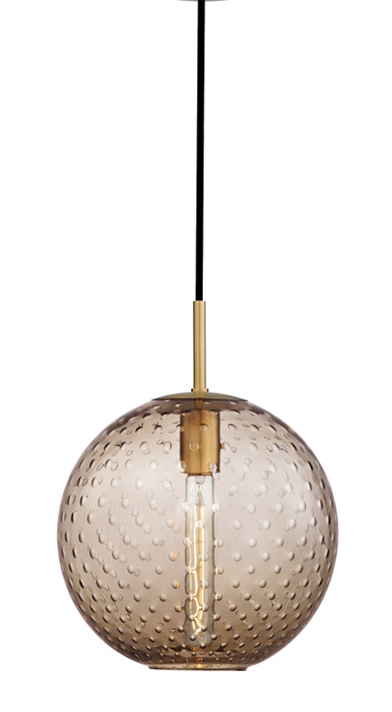 Rousseau 1 Light Pendant, 19" H X 16" W X 16" D, Blue, Aged Brass