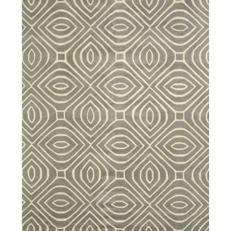 Tapis rectangulaires gris élégant et durable en laine touffetée à la main ivoire, Rectangle 8 pi x 10 pi