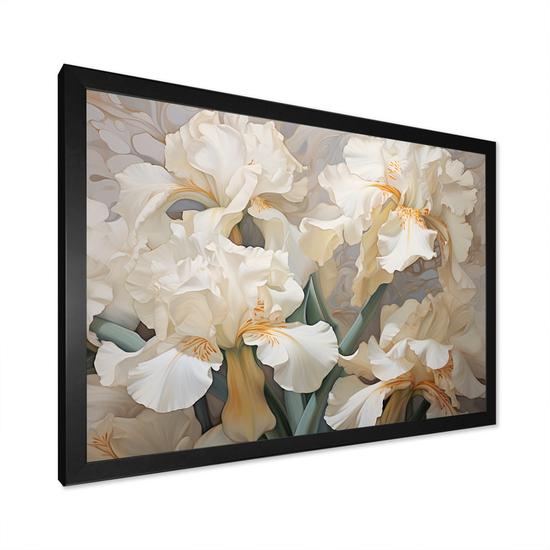 Beige minimalisme iris pétales radieux, Cadre simple noir, H 34 po x l 44 po x P 1,5 po