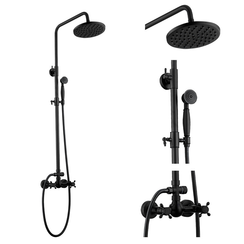 Ensemble de système de douche à pluie 9999-ORB 2 boutons mélangeant une pomme de douche ronde 8 "avec douchette à main