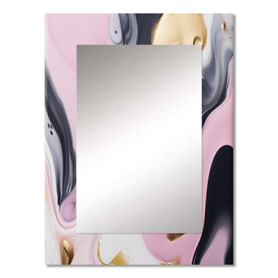 Pink And Gold Inner Worlds Of Marble V - Marble Unique Mirror, Pink Large Wall Mirror, Printed Metal Art