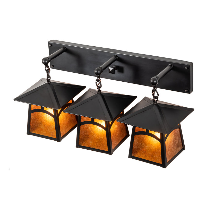Craftsman Brown 26" Solid Brass Amber Mica 3-Light Vanity Fixture