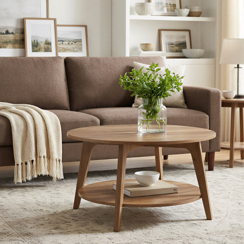 2 Tier Coffee Table With Storage, Honey Brown