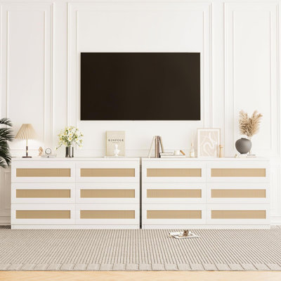 Commode double en rotin pour chambre à coucher, commode double 6 tiroirs avec ensemble anti-basculement