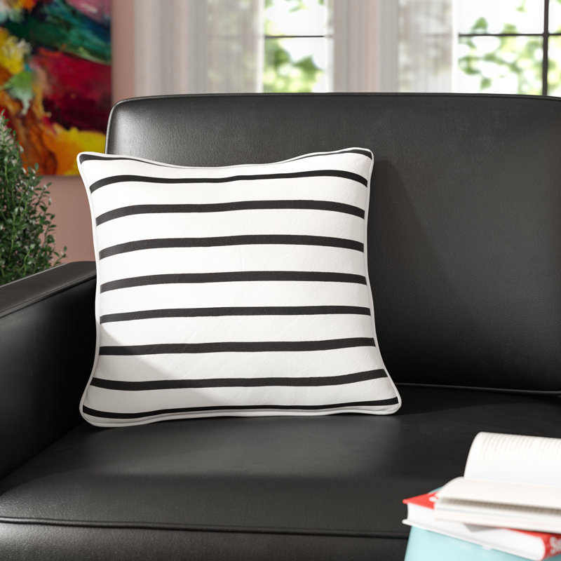 Manylath Striped Cotton Reversible Throw Pillow, White/Black, Pillow Cover Only