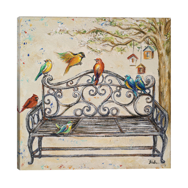 Birds On The Bench by Patricia Pinto - Wrapped Canvas Print, 93.98 cm H x 93.98 cm W x 1.91 cm D