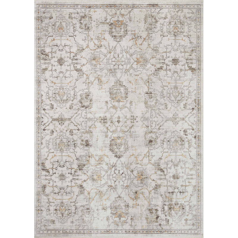 Ivory and Dove Synthetic Oriental Area Rug 2' x 3'