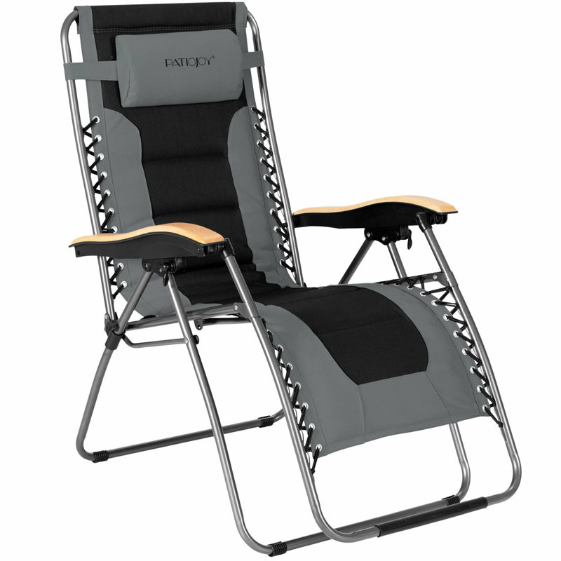 Oversized Gray Steel Zero Gravity Lounger with Cushions and Arms
