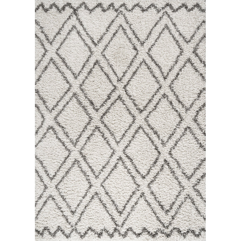 Schlemmer Diamond Trellis Shag Beige/Dark Gray Rug, Rectangle 7'9" x 10'