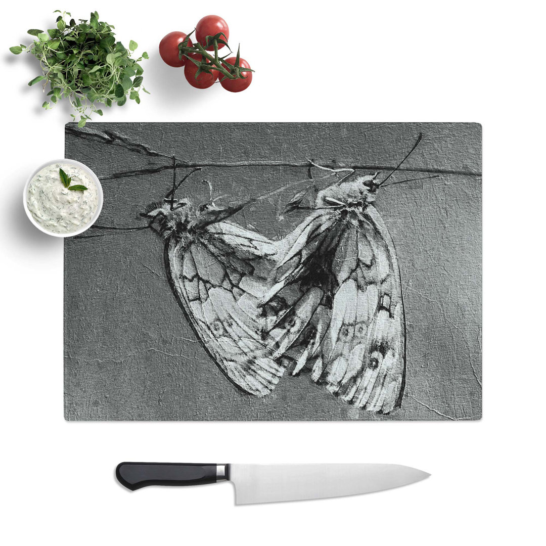 Tempered Glass Two Butterflies Chopping Board