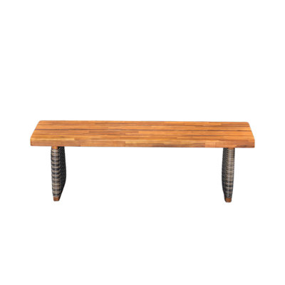 Banc de pique-nique d'extérieur en acacia avec pieds en osier