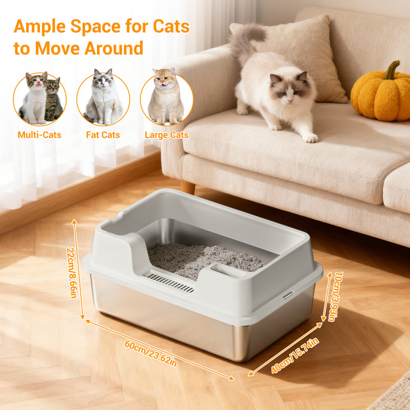 Stainless Steel Litter Box, 8.66cm H x 23.62cm W x 15.47cm D, Black