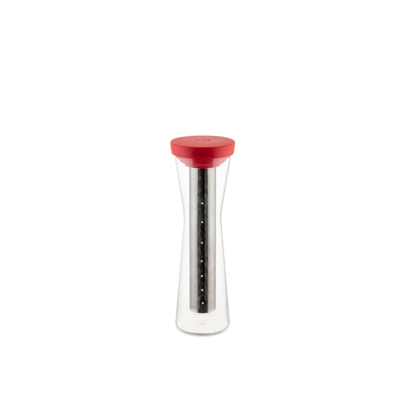 Cold Brew Coffee Carafe In Borosilicate Glass And Thermoplastic Resin, Red. Filter In 18/10 Stainless Steel.