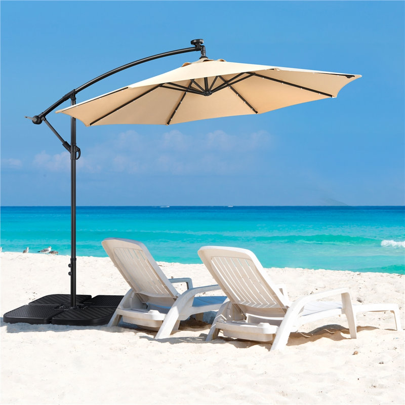 Parasol en porte-à-faux incliné 10 pi avec 32 lumières DEL Semaya, Tanné