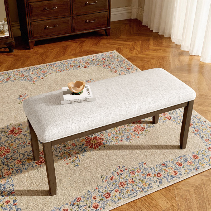 38" Upholstered Bench with Padded Seat & Solid Wood Legs | Entryway, Living Room, Bedroom End-of-Bed, Beige + Brown, Brown